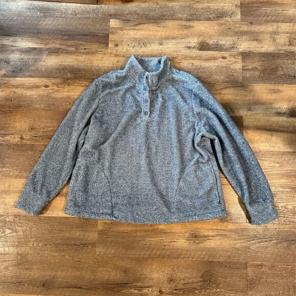 Eddie Bauer 2XL Gray-Blue Pullover Sweater Mock Neck Buttons Pockets Cozy Warm - Picture 1 of 10